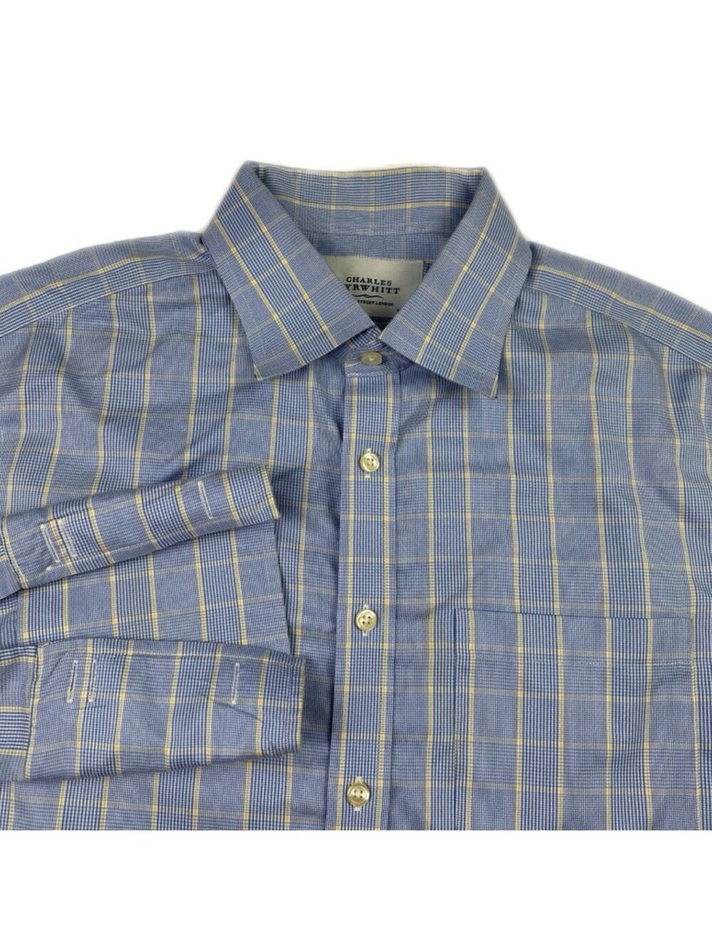 Charles Tyrwhitt  French Cuff shirt Plaid Blue Non Iron Slim Fit 16.5-33
